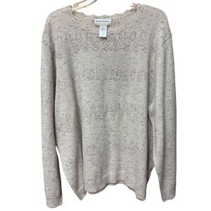 Alfred Dunner 3X Speckled Knit Diamond‎ Lace Sweater Long Sleeve Cottagecore